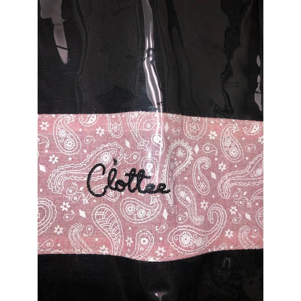 Clottee By Clot Tote Bag‎ Beach Poolside Black Pink Paisley Embroidered NEW